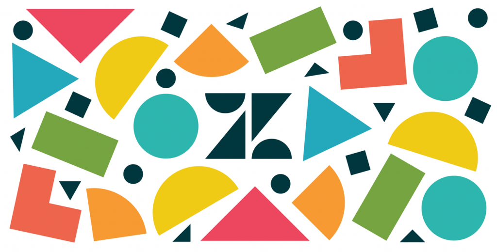 Zendesk logo and random colorful shapes